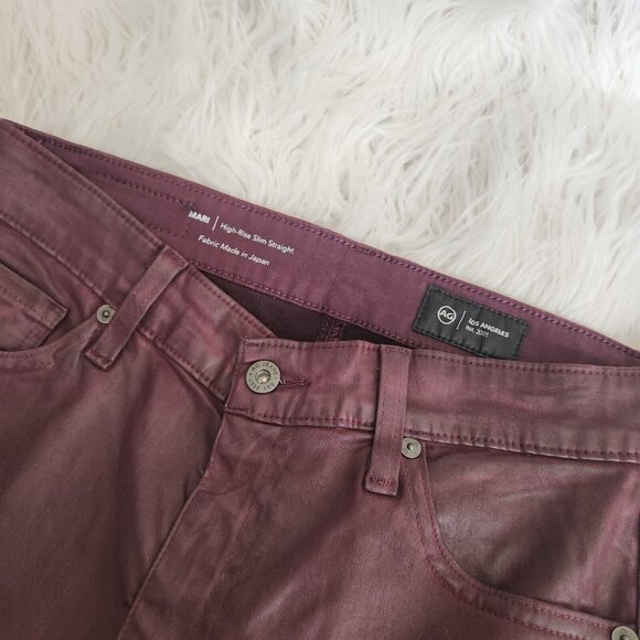 AG Adriano Goldschmied Mari Leatherette Mid-Rise Slim Straight 28 Maroon (28x29) - Picture 6 of 16
